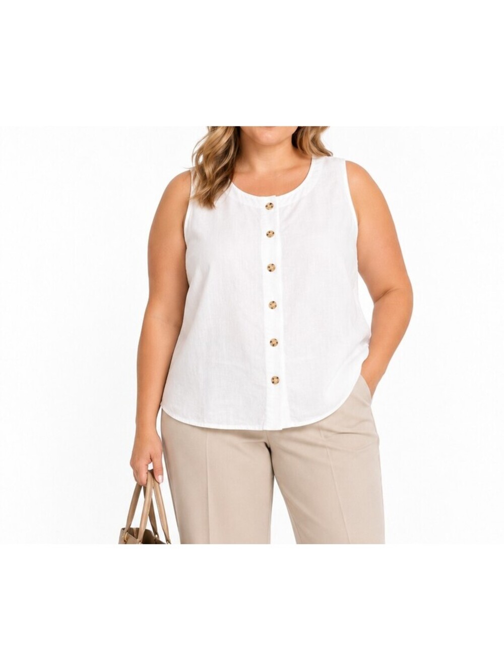 J.Crew Linen Cotton Button Front Shell Tank 3X White Fully Lined NWT $79